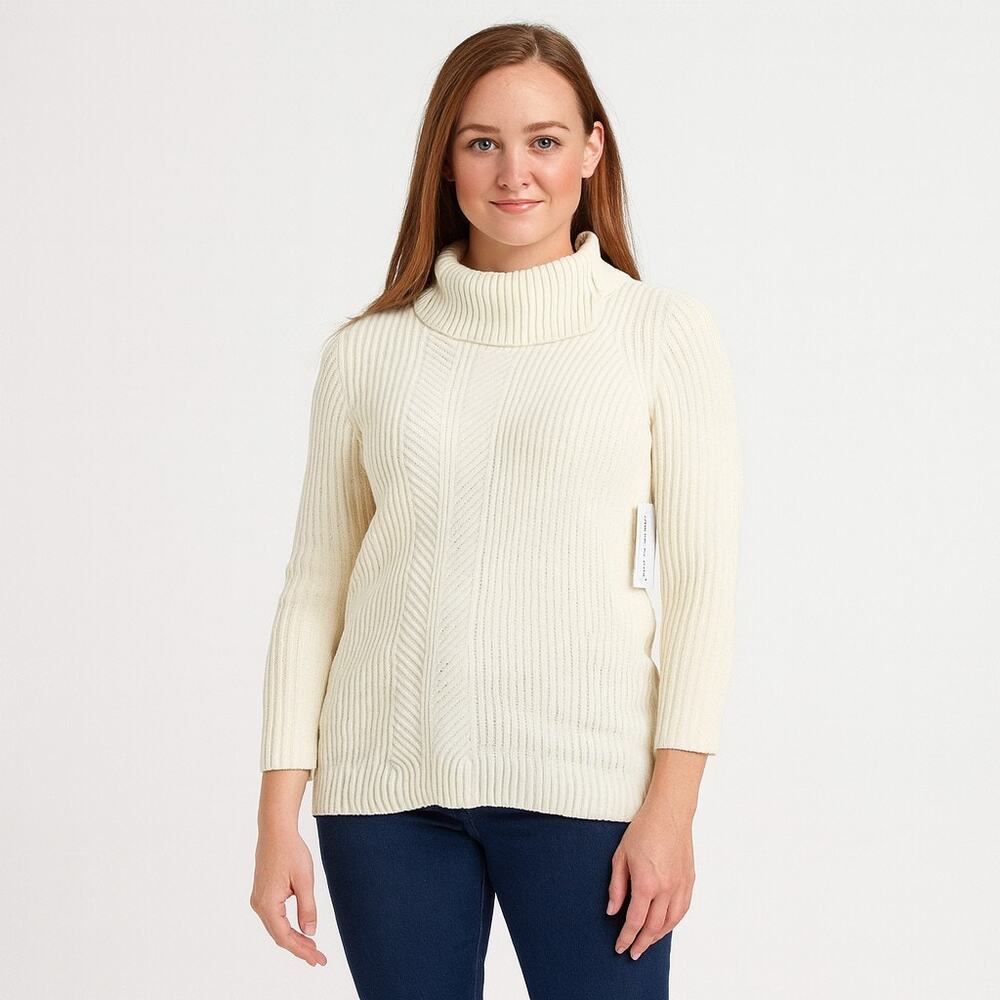 Liz Claiborne Vintage Cream Chenille Knit Turtleneck Sweater Women’s Size M NWT